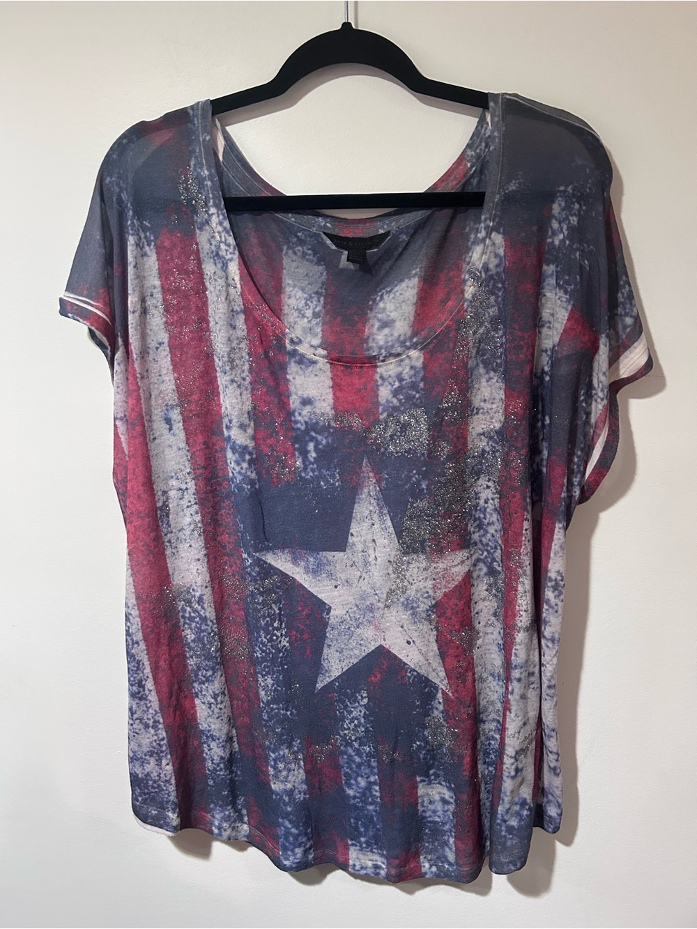 Rock & Republic Distressed Star Stripe Short Sleeve Tee in Red and Blue